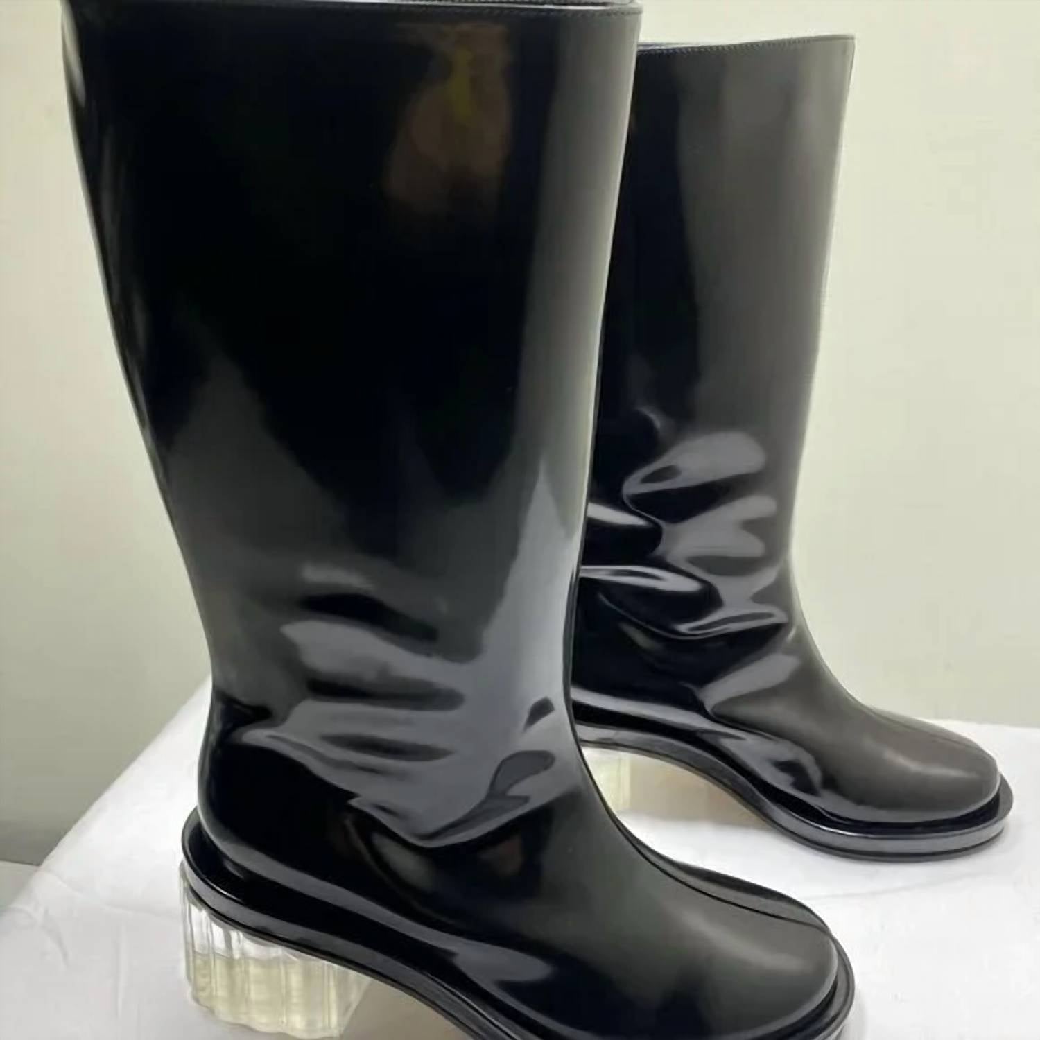 Simone Rocha Women's Clear Heel Rain Boots in black - women's shoe - detail view