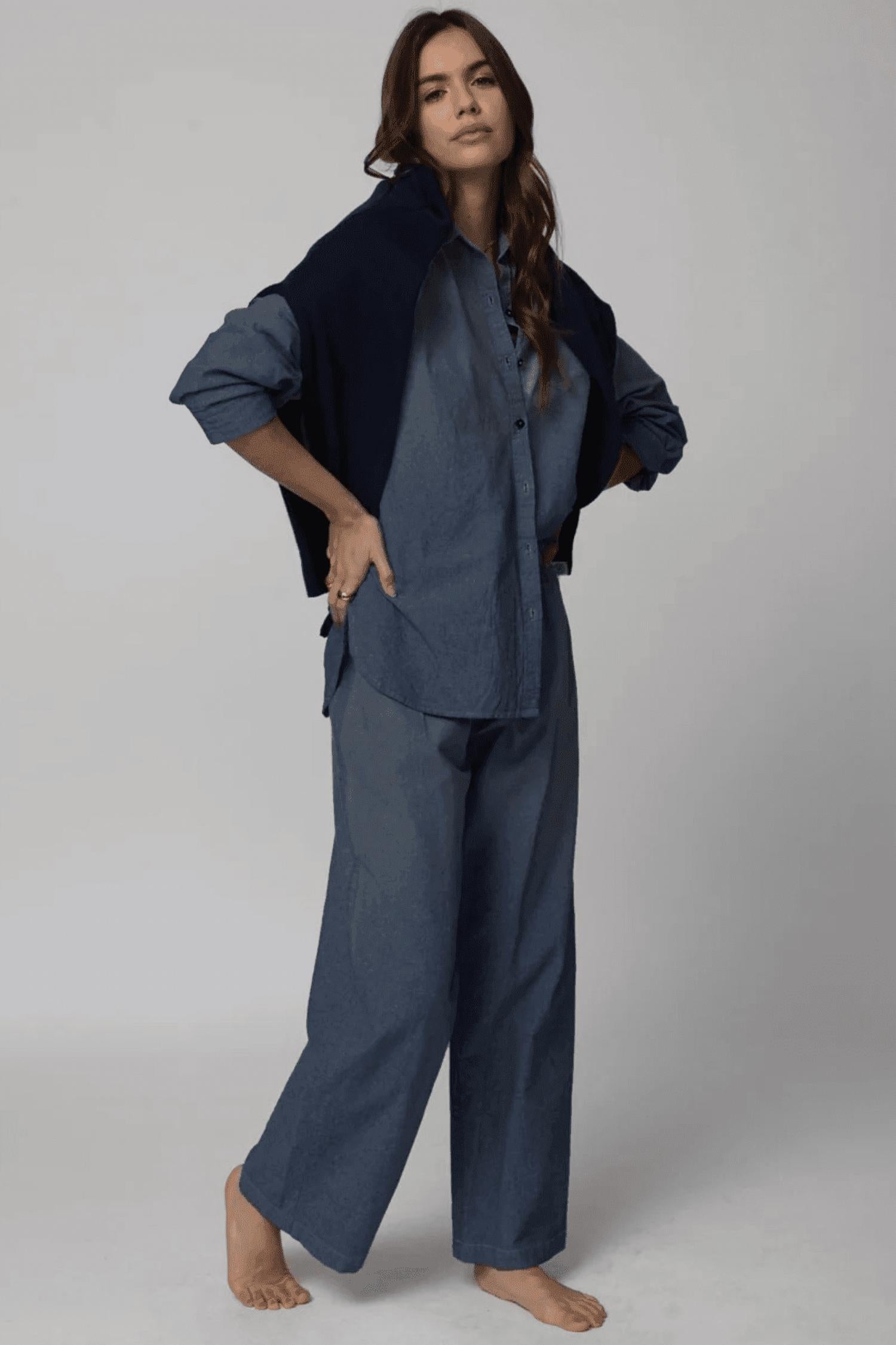 Stillwater Denim Chambre Favorite Shirt in indigo - women's shirt - alternate view