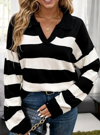 Anna-Kaci Amika Striped Collared Sweater in black white - women's sweater - alternate view