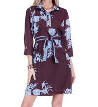 Jade Band Collar Trimmed Dress in mystic flora dress - women's dress