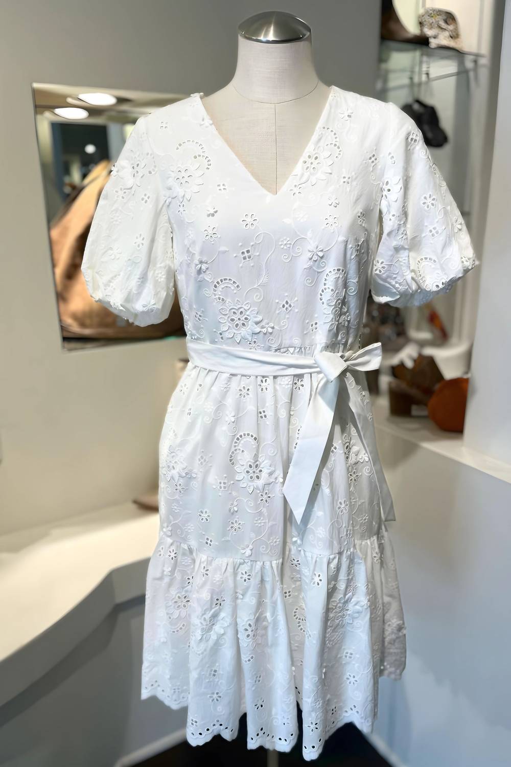Eyelet Belted Dress