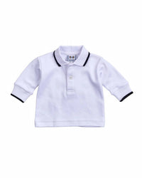 Florence Eiseman Long Sleeve Polo With Tipping in white black - kids' shirt - detail view