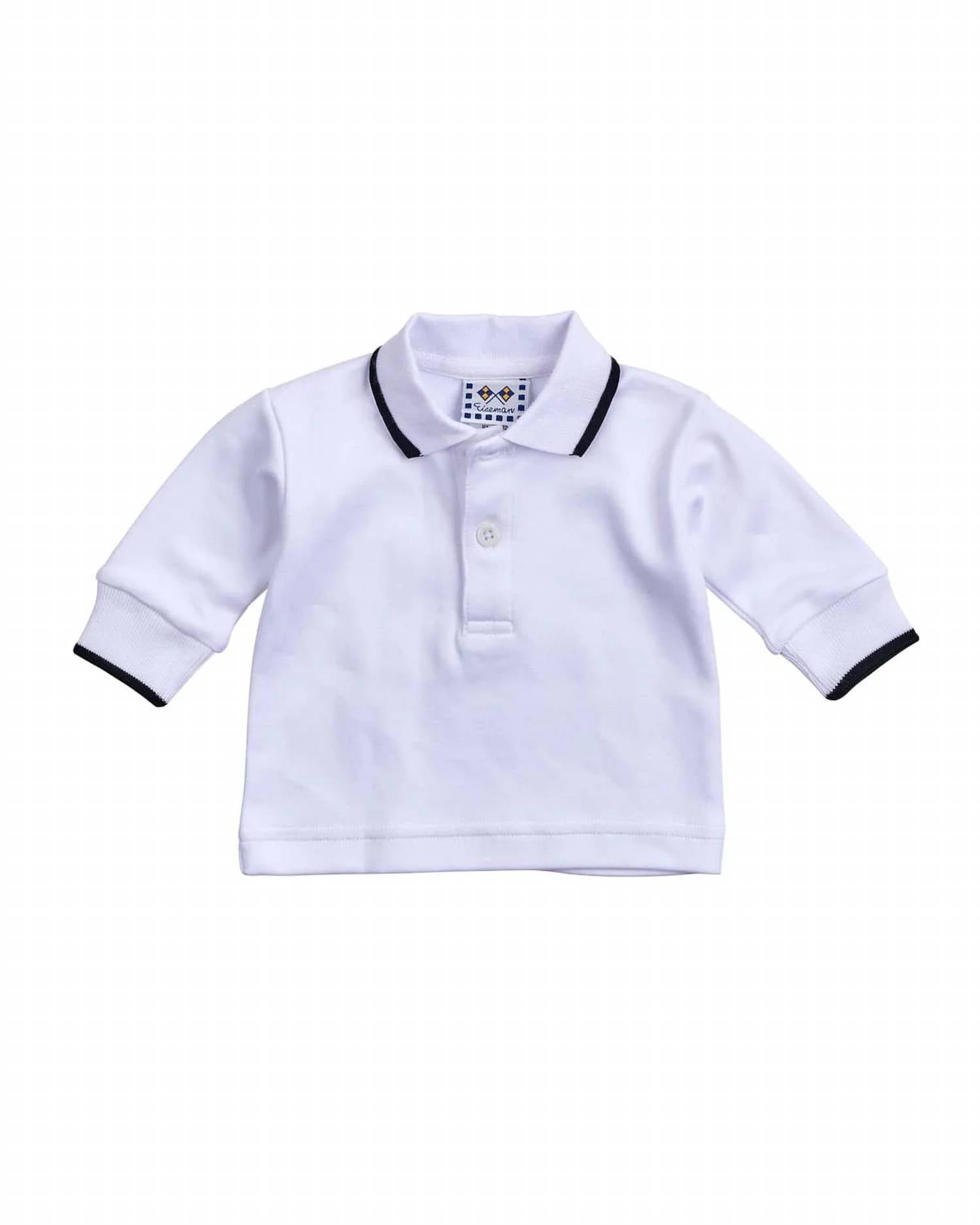Florence Eiseman Long Sleeve Polo With Tipping in white black - kids' shirt - detail view
