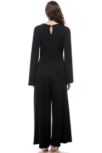 Loving People - V-neck Bell Long Sleeve Wide Leg Jumpsuit