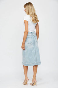 Mica Denim - Light Wash Denim Midi Skirt