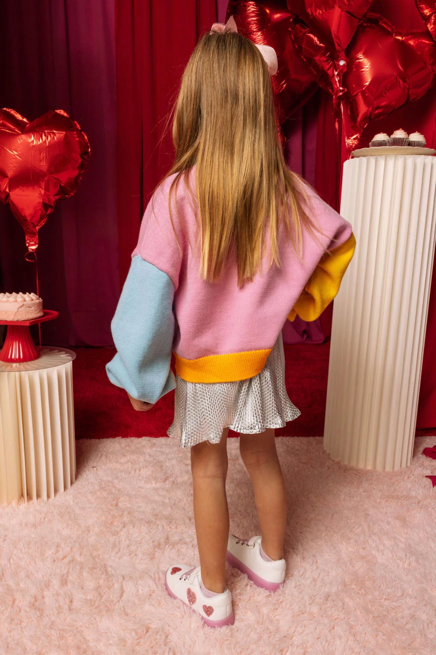 Queen Of Sparkles - Kids Colorblock Be Mine Sweater