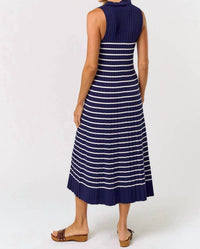 Lalavon - Striped Sleeveless Ribbed Midi Dress