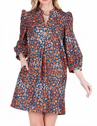 Joy Joy Corduroy Front Yoke Dress in fall leopard - women's dress