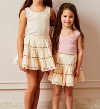 THEME Lace Trim Stella Ribbed Tank in champagne - kids' tank top - detail view