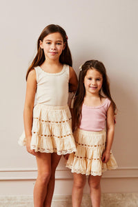 THEME Lace Trim Stella Ribbed Tank in champagne - kids' tank top - alternate view