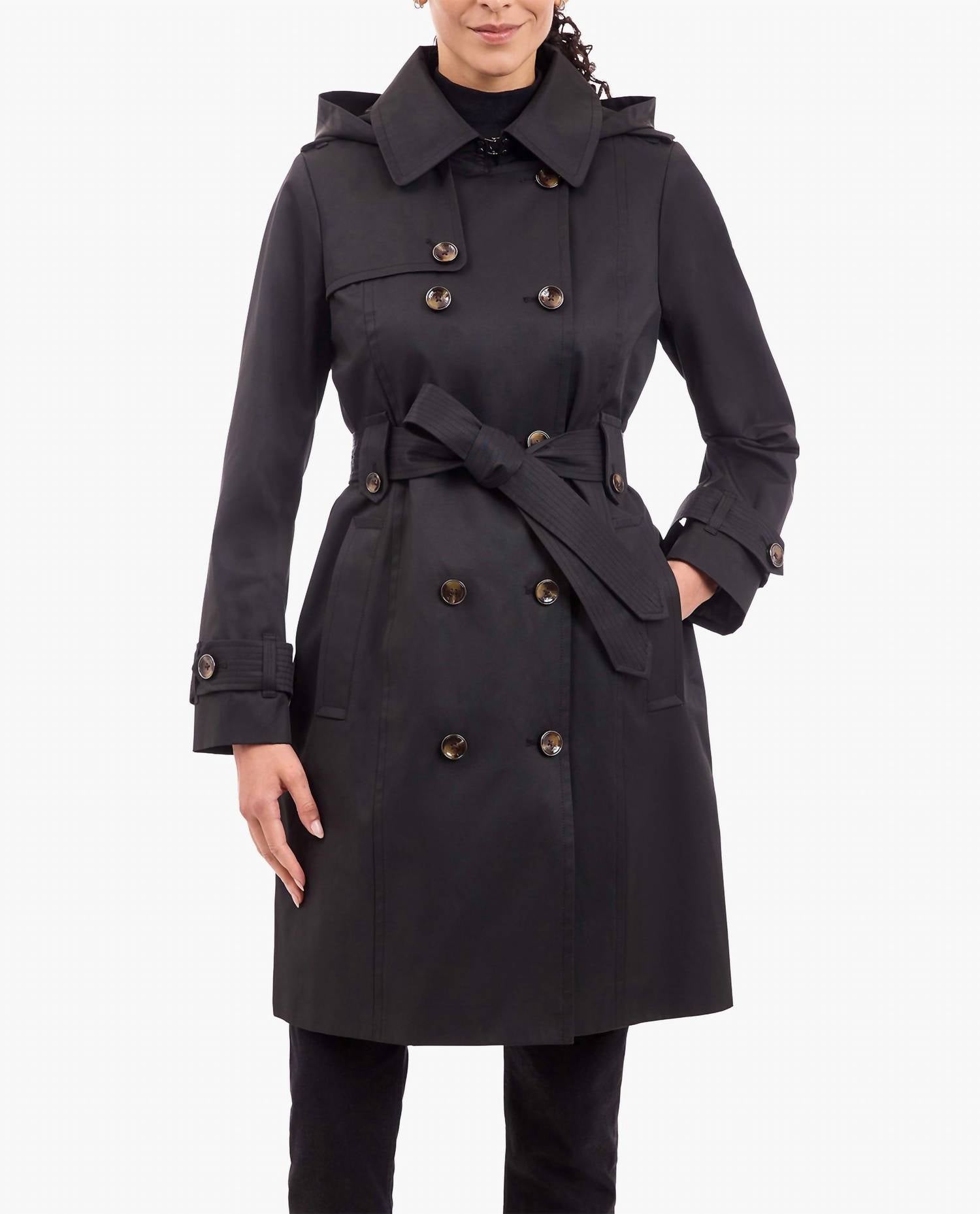 London Fog - Double Breasted Trench With Button Off Hood