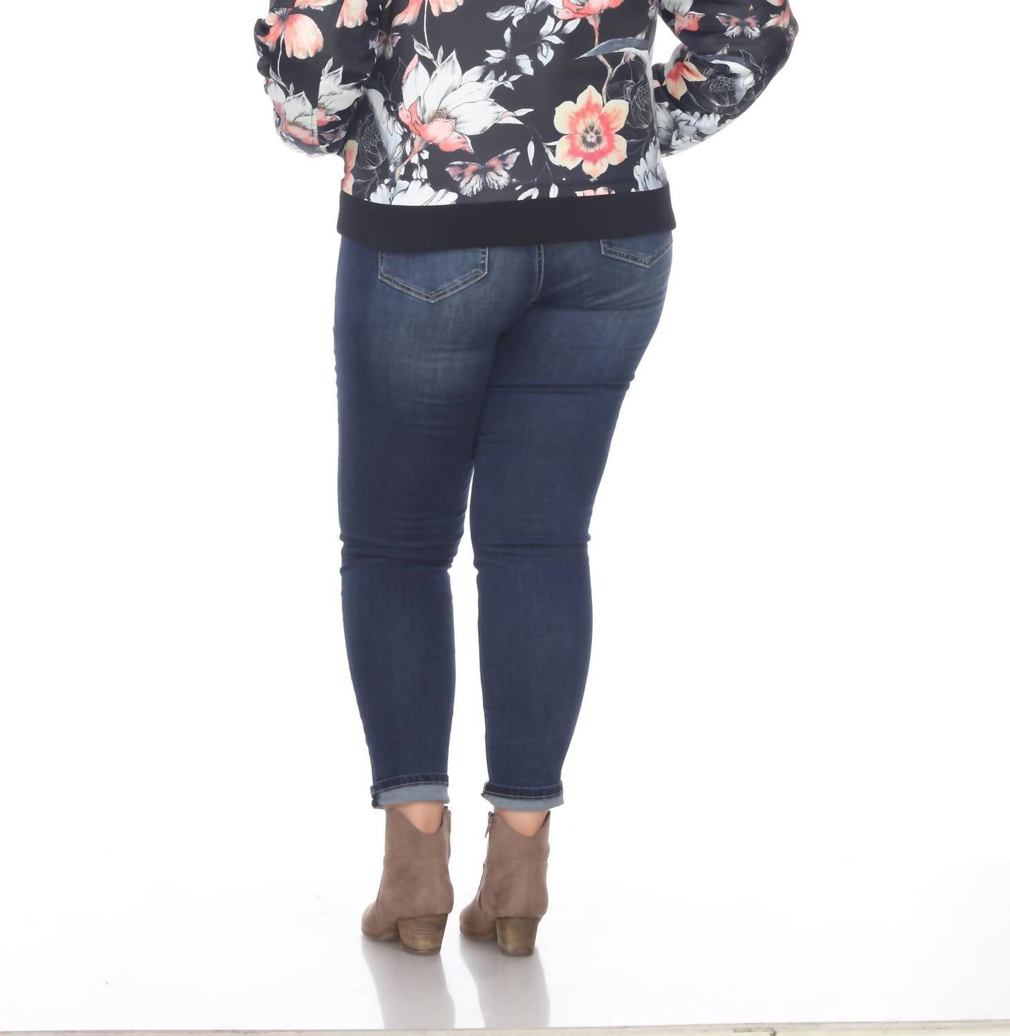 White Mark - Floral Bomber Jacket - Plus Size