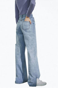 DENNIS CUTOUT SLIT-HEM WIDE-LEG JEANS