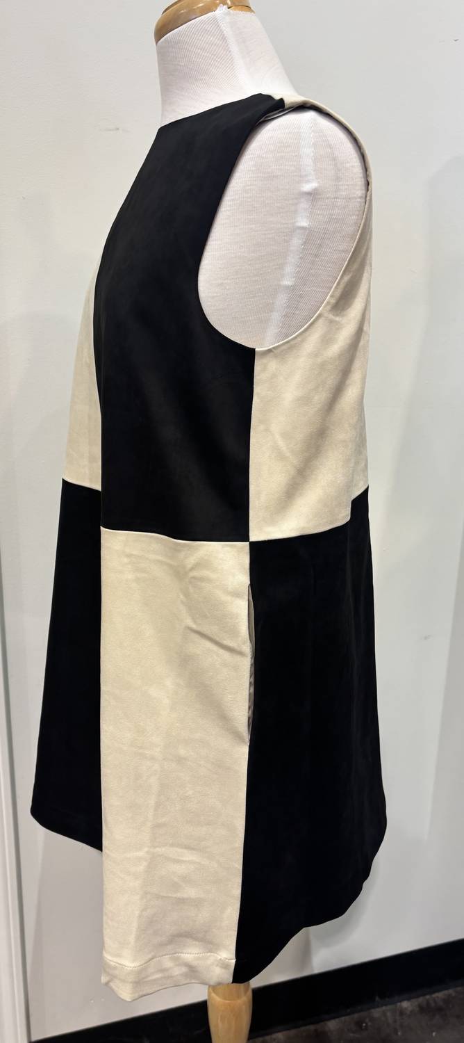 KLd. Signature Faux Suede Colorblock Dress in cream and black - women's dress - detail view