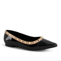 Andrea Women's Studded Flat Shoes in black patent leather - women's flats