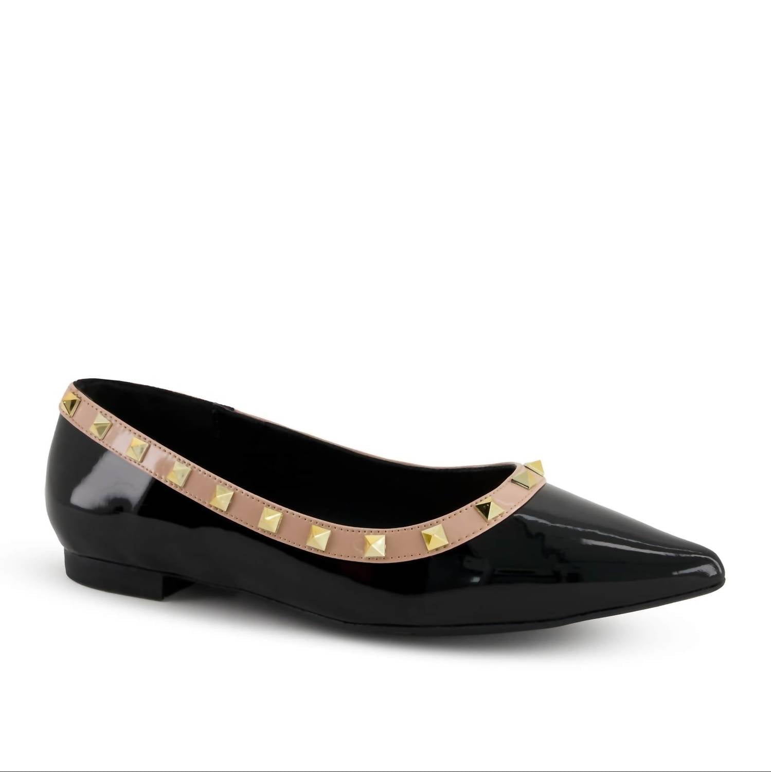 Andrea Women's Studded Flat Shoes in black patent leather - women's flats