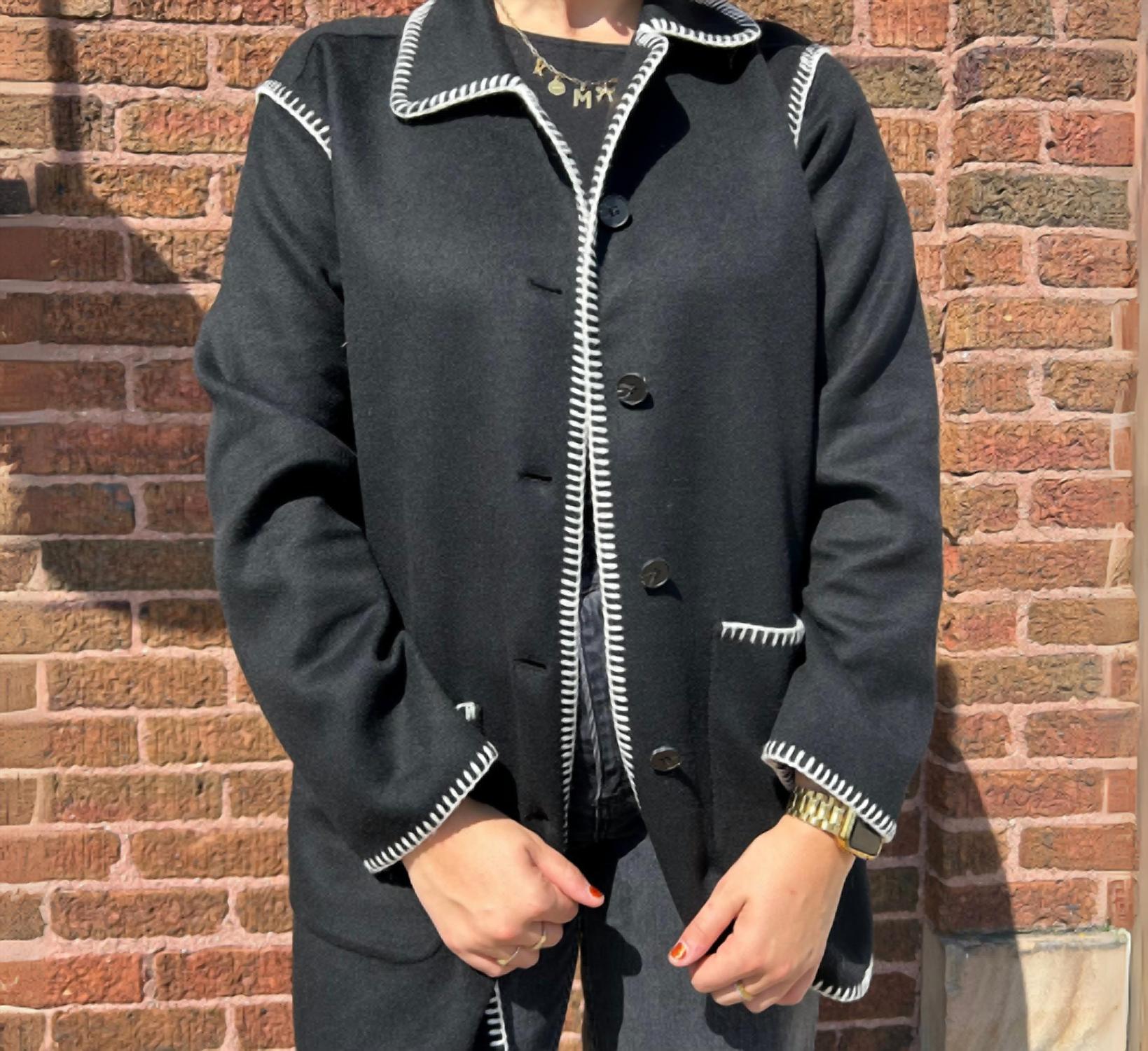 Elliott Lauren Whipstitch Wool Blend Coat in black and white - women's jacket - alternate view