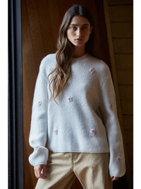 By Together Franki Flower Sweater in grey - women's sweater - alternate view