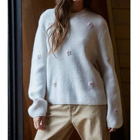 By Together Franki Flower Sweater in grey - women's sweater - detail view