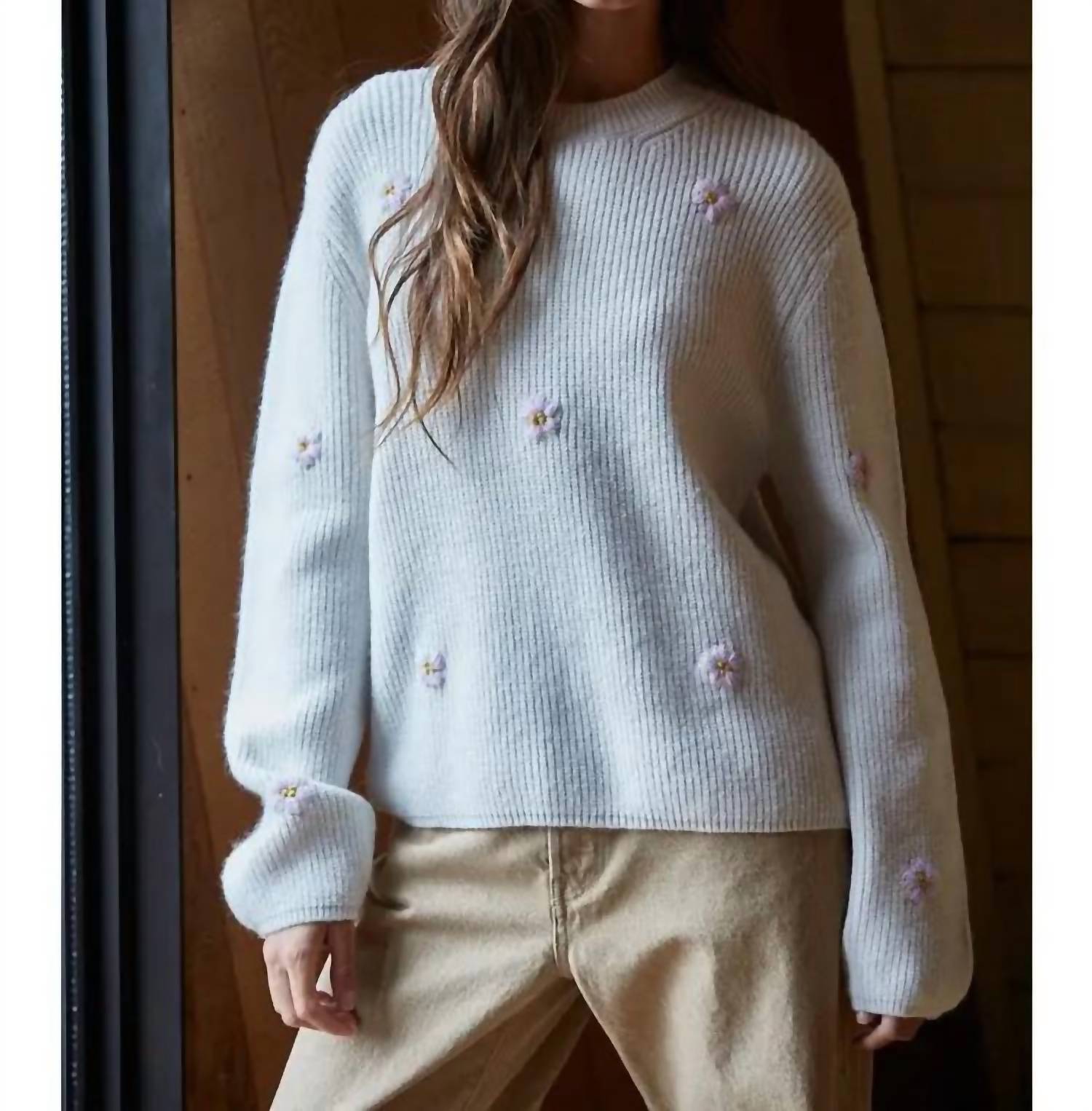 By Together Franki Flower Sweater in grey - women's sweater - detail view