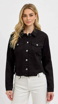 Risen - Irregular Frayed Hem Denim Jacket