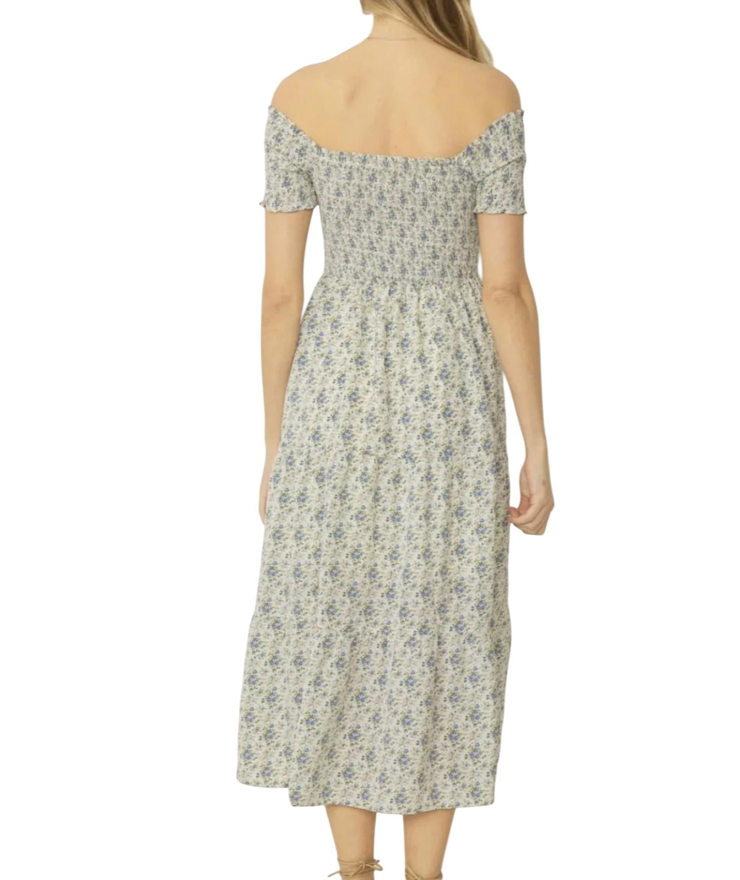 entro floral midi dress Entro - Floral Print Flutter Sleeve Midi Dress