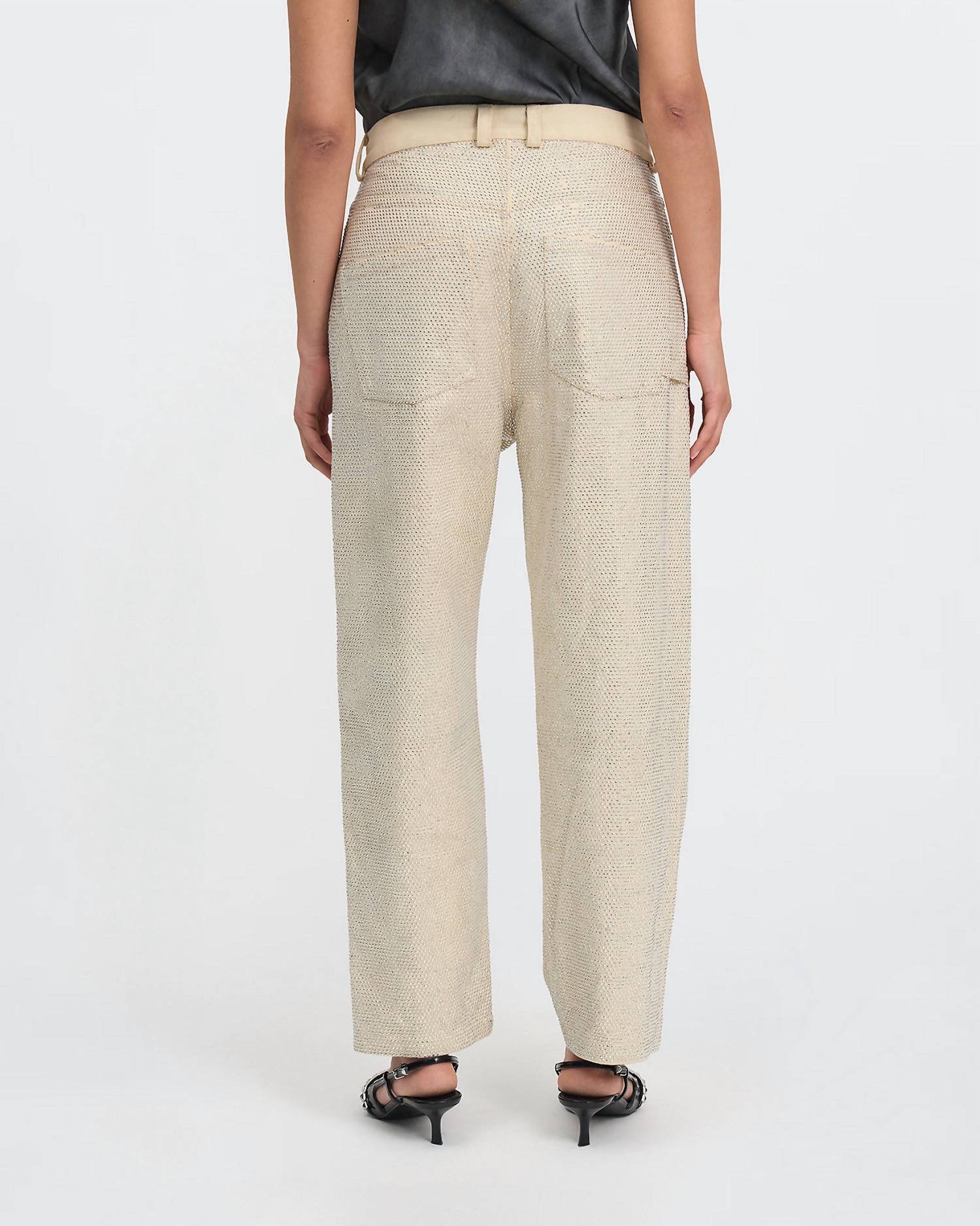 Mes Demoiselles - Micro Rhinestones Straight Leg Pants