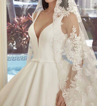 Demetrios - Satin Plunging Ball Gown