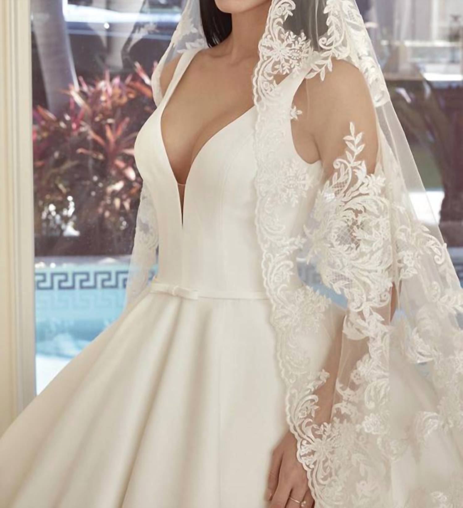 Demetrios - Satin Plunging Ball Gown