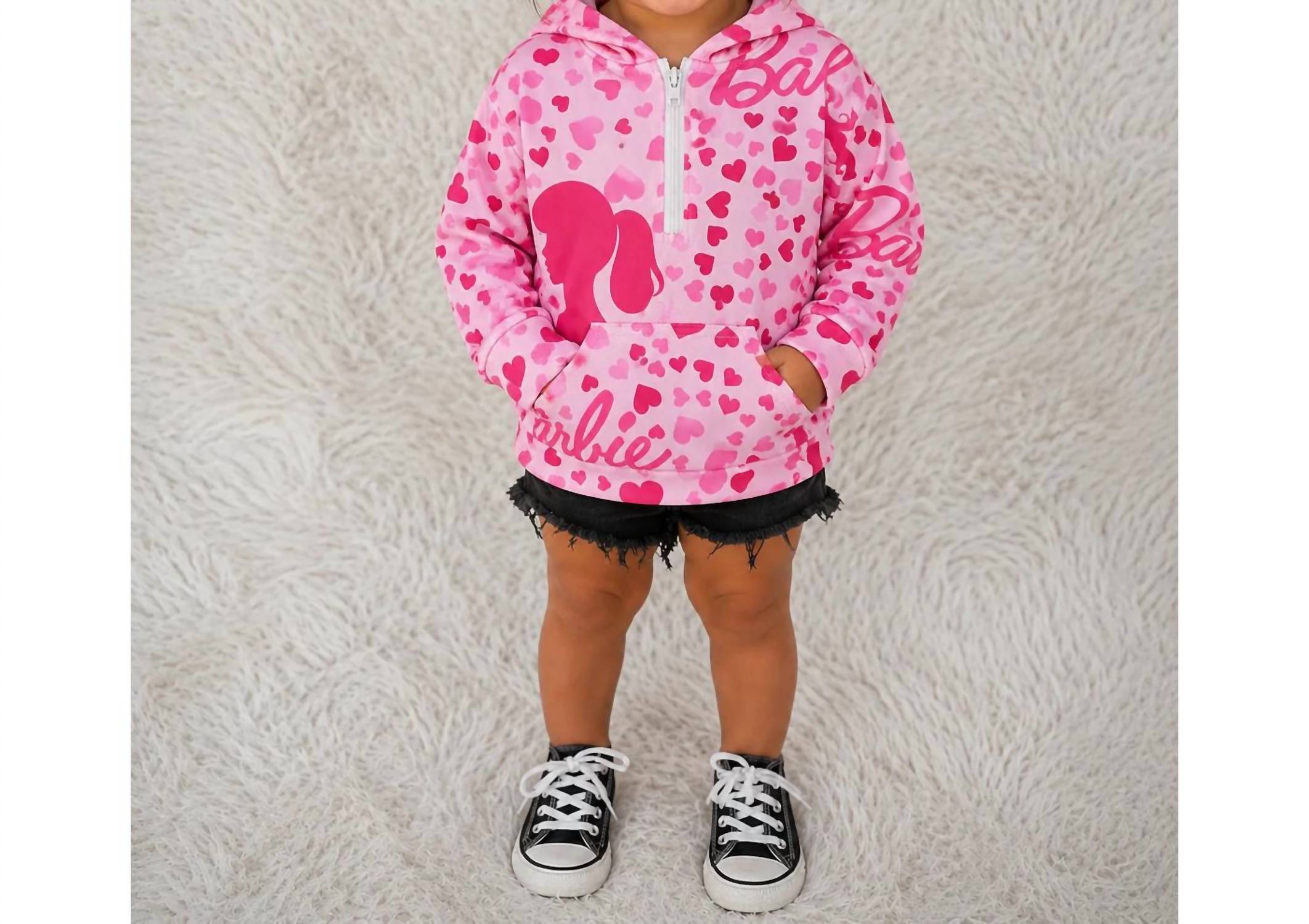 Aier Wholesale - Girl's Barbie Hearts Quarter Zip Hoodie