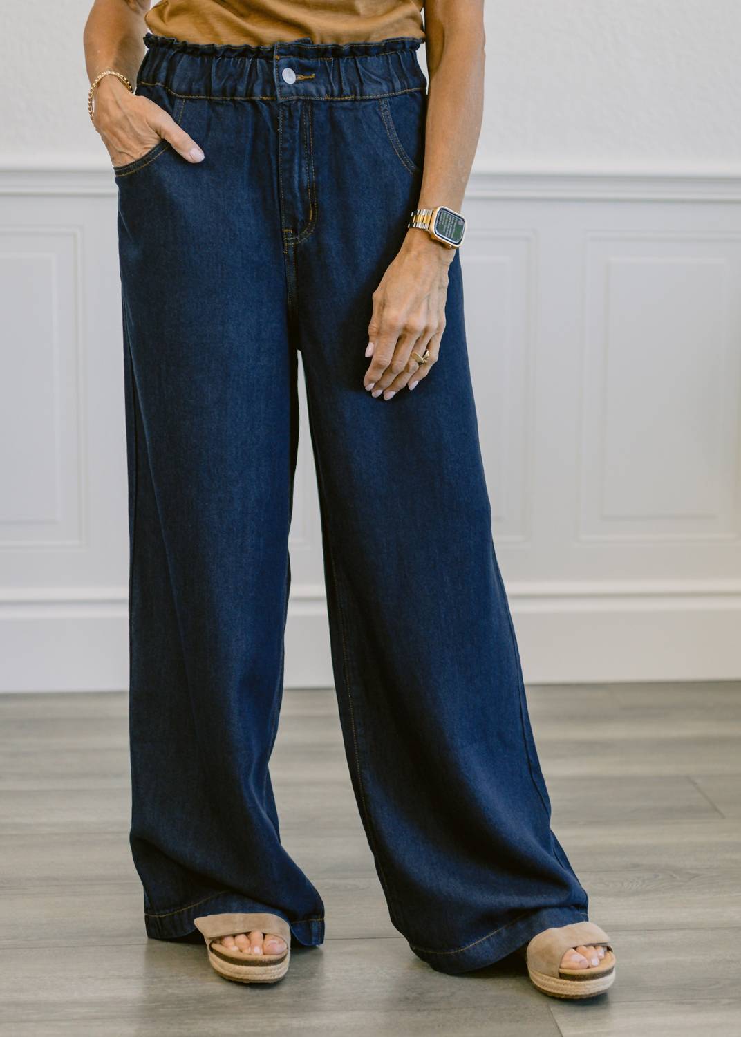 Frnch - Elastic Waist Wide-leg Lusitania Jean
