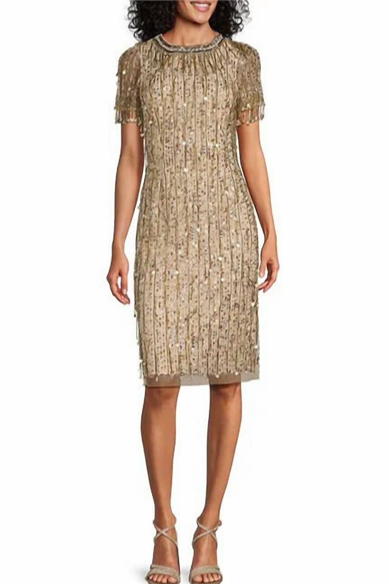 Aidan Mattox - Beaded Sequin Crew Neck Short Sleeve Dress