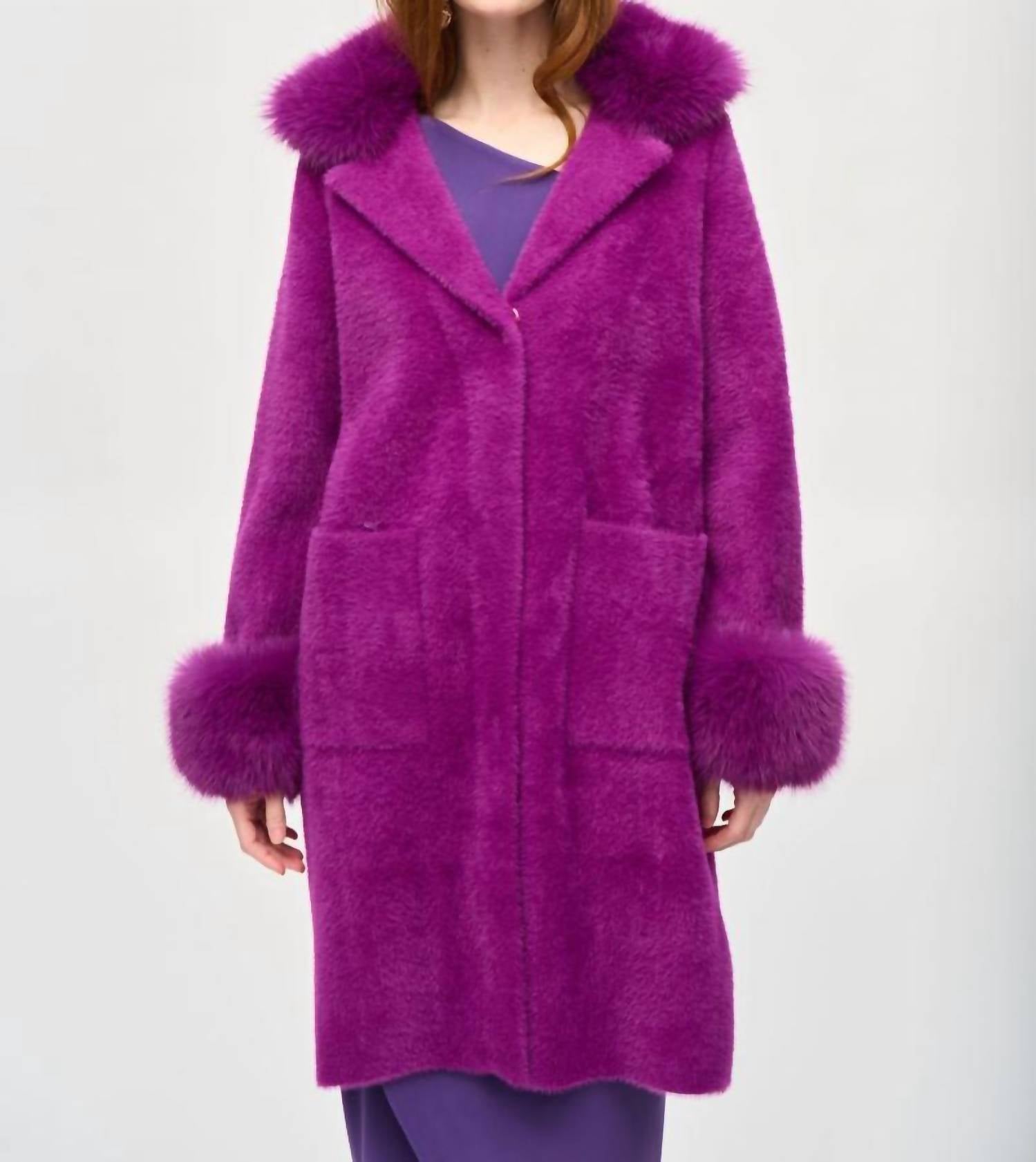 Joseph Ribkoff - Detachable Faux Fur Trim Long Sleeve Coat