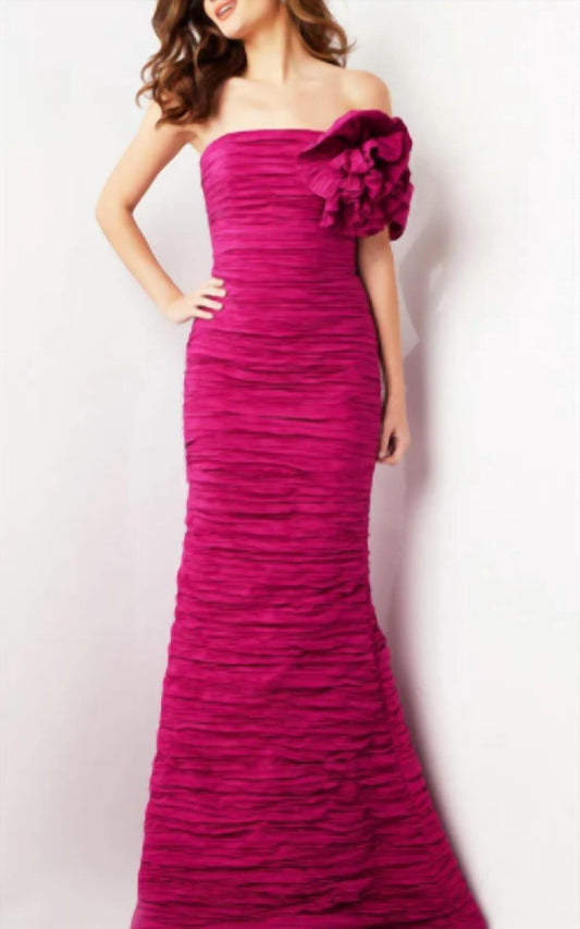 Jovani - Off the Shoulder Crinkle Long Gown