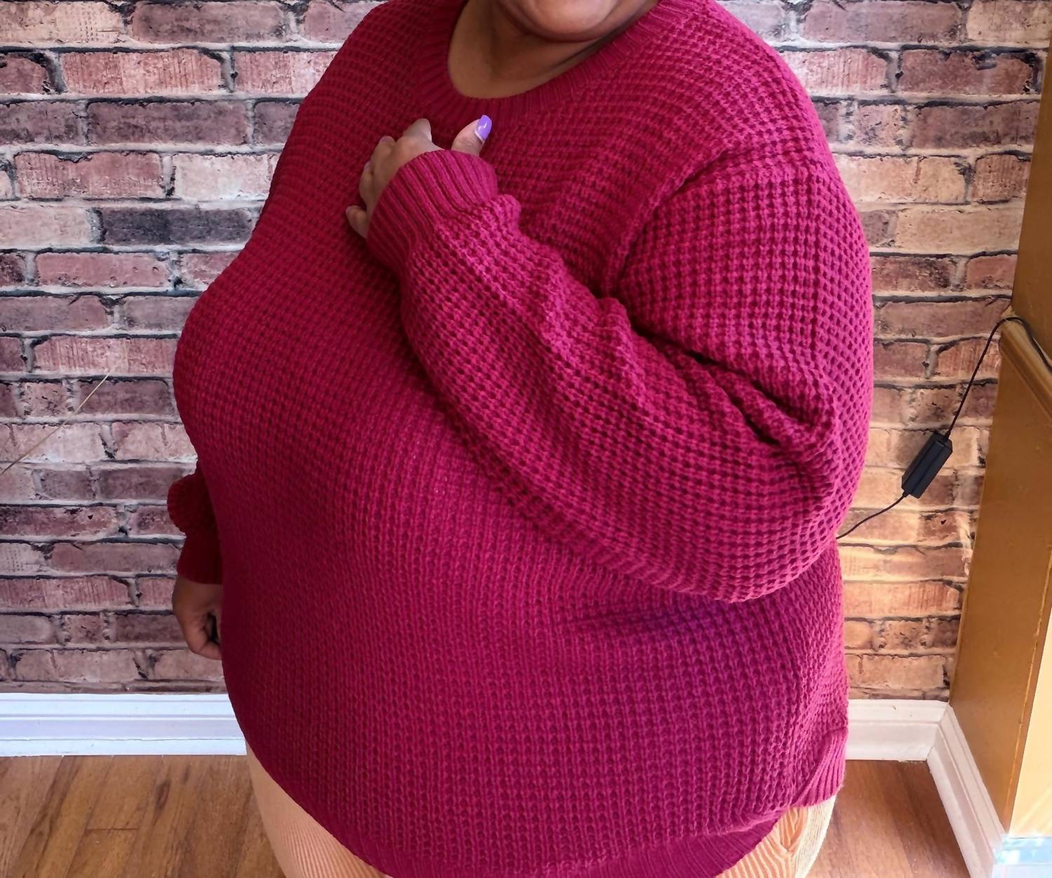 Zenana - Round Neck Waffle Sweater