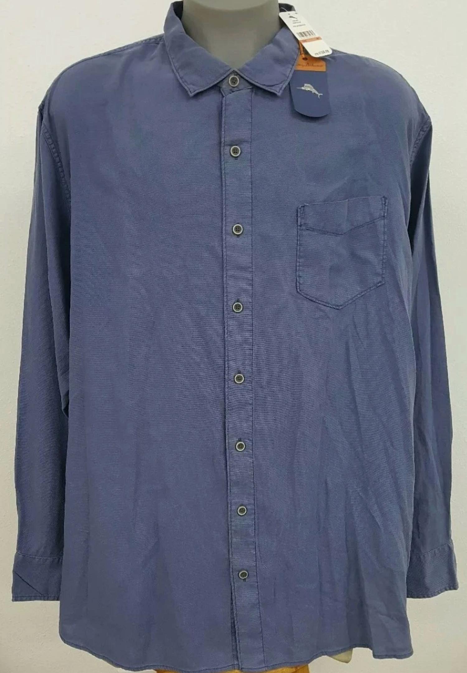 TOMMY BAHAMA Dobby Dylan Long Sleeve Shirt in dockside blue - men's long sleeve top - detail view