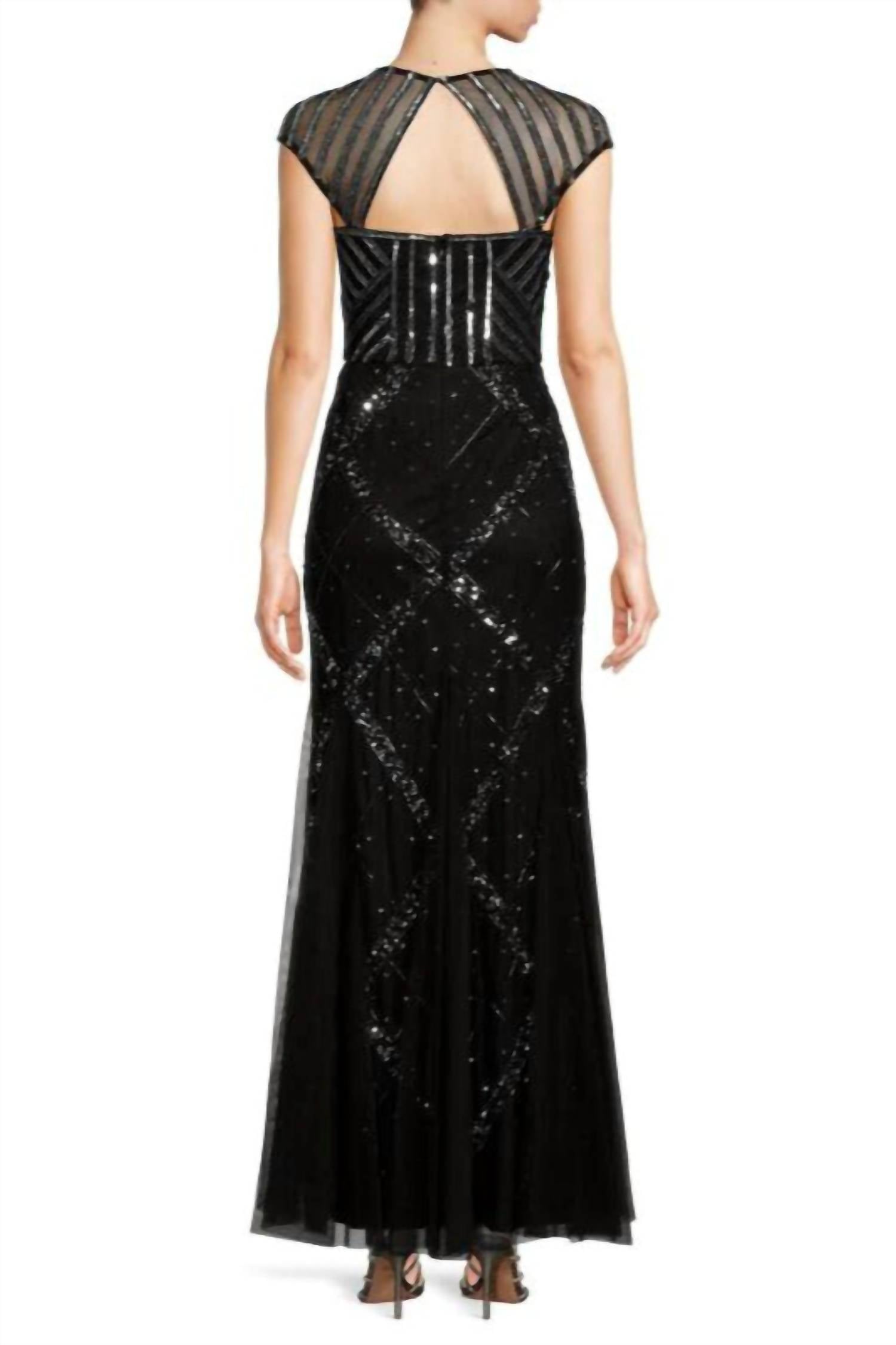 Adrianna Papell - Beaded Cap Sleeve Gown
