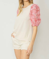 entro Floral Puff Sleeve Top in natural - women's t-shirt - view 8