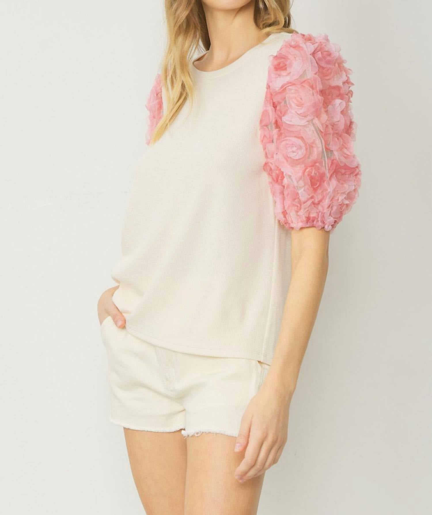 entro Floral Puff Sleeve Top in natural - women's t-shirt - view 8