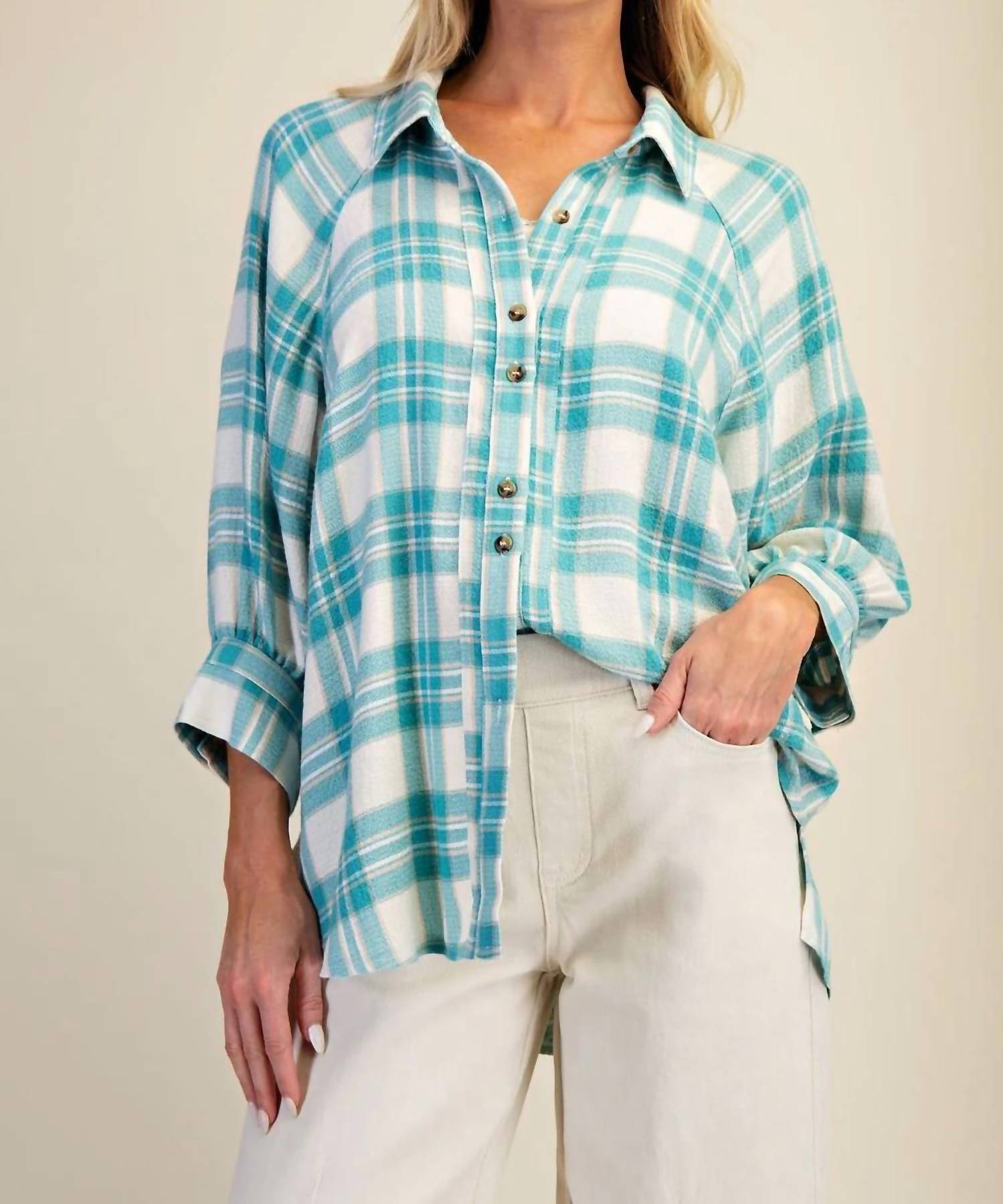 Easel - Woven Plaid Button Down Shirt