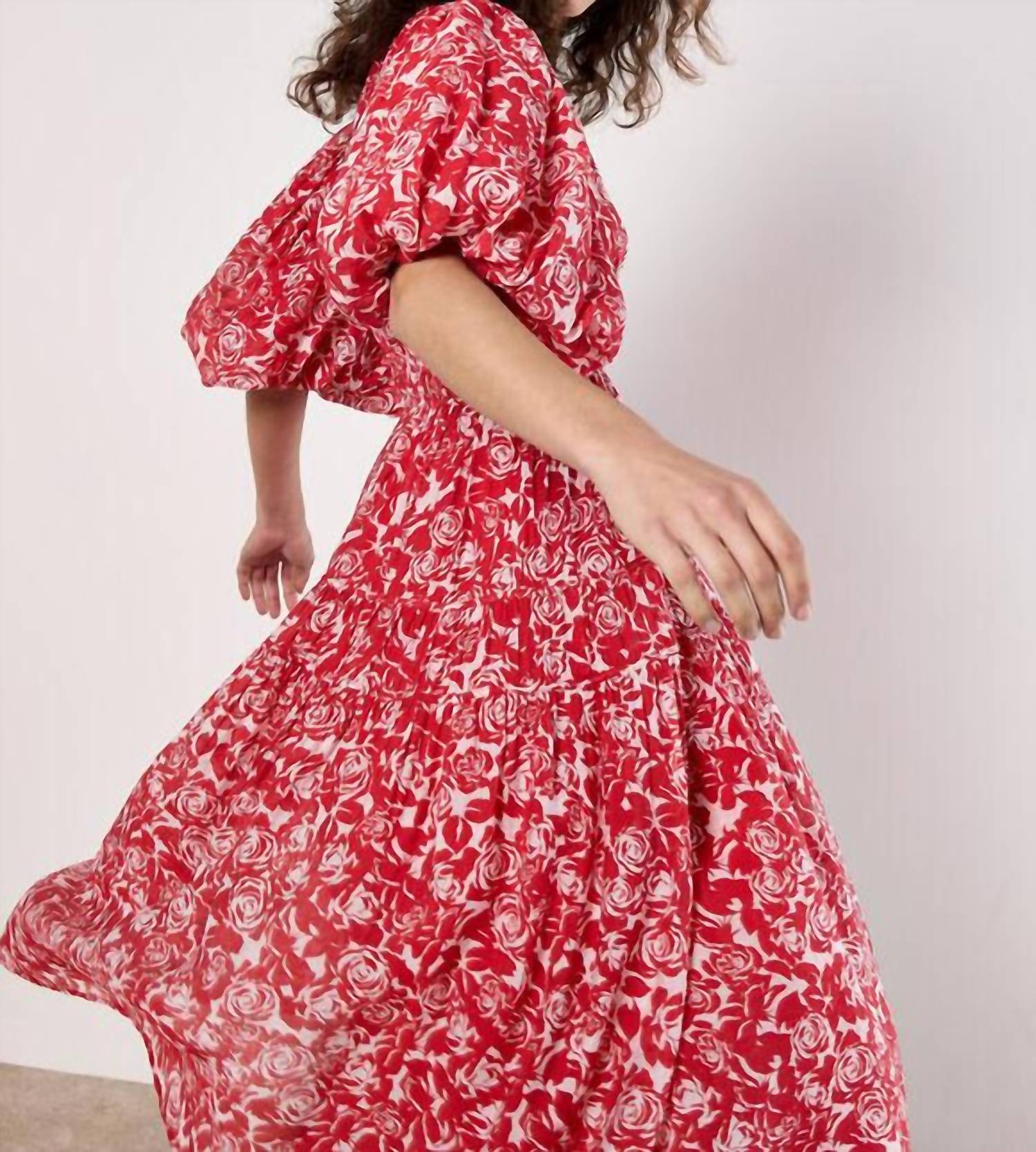 Apricot - Tiered Roses Midi Dress