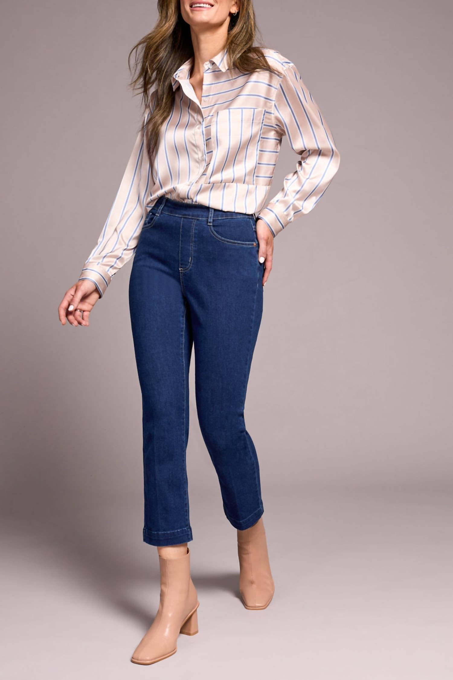 TRIBAL Audrey Pull-on Crop Jeans in deepwater - women's jeans - detail view