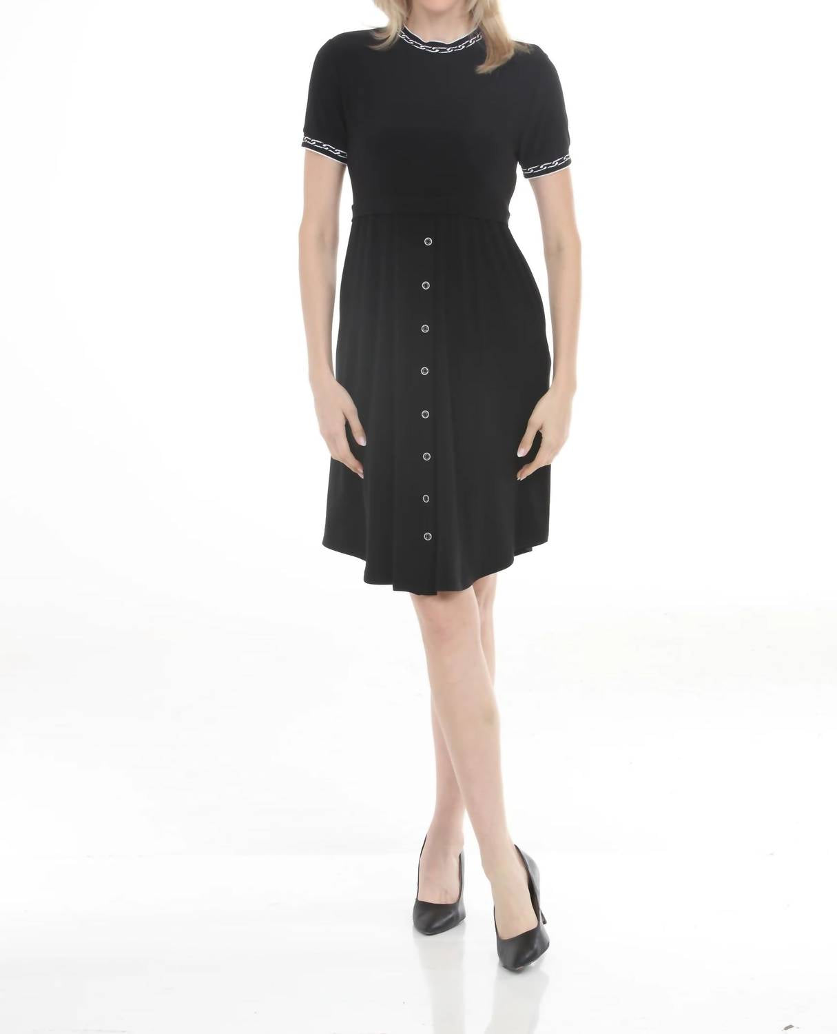 Joseph Ribkoff - Chain Rib Trim A-line Dress