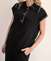 Glam - Polo Collar Knit Sleeveless Sweater Top Camille