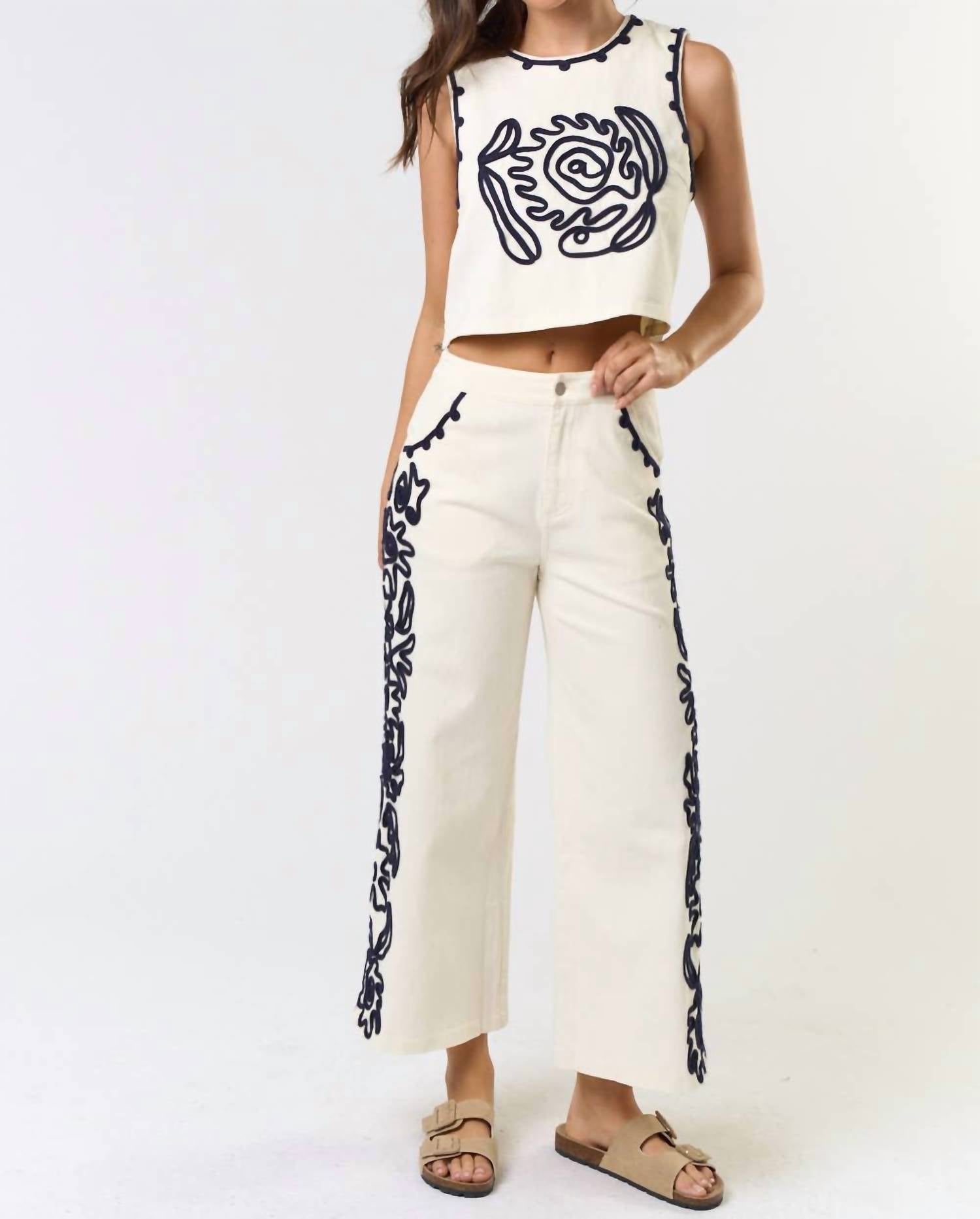 Lalavon - On a Whim Cord Detail Denim Vest Top