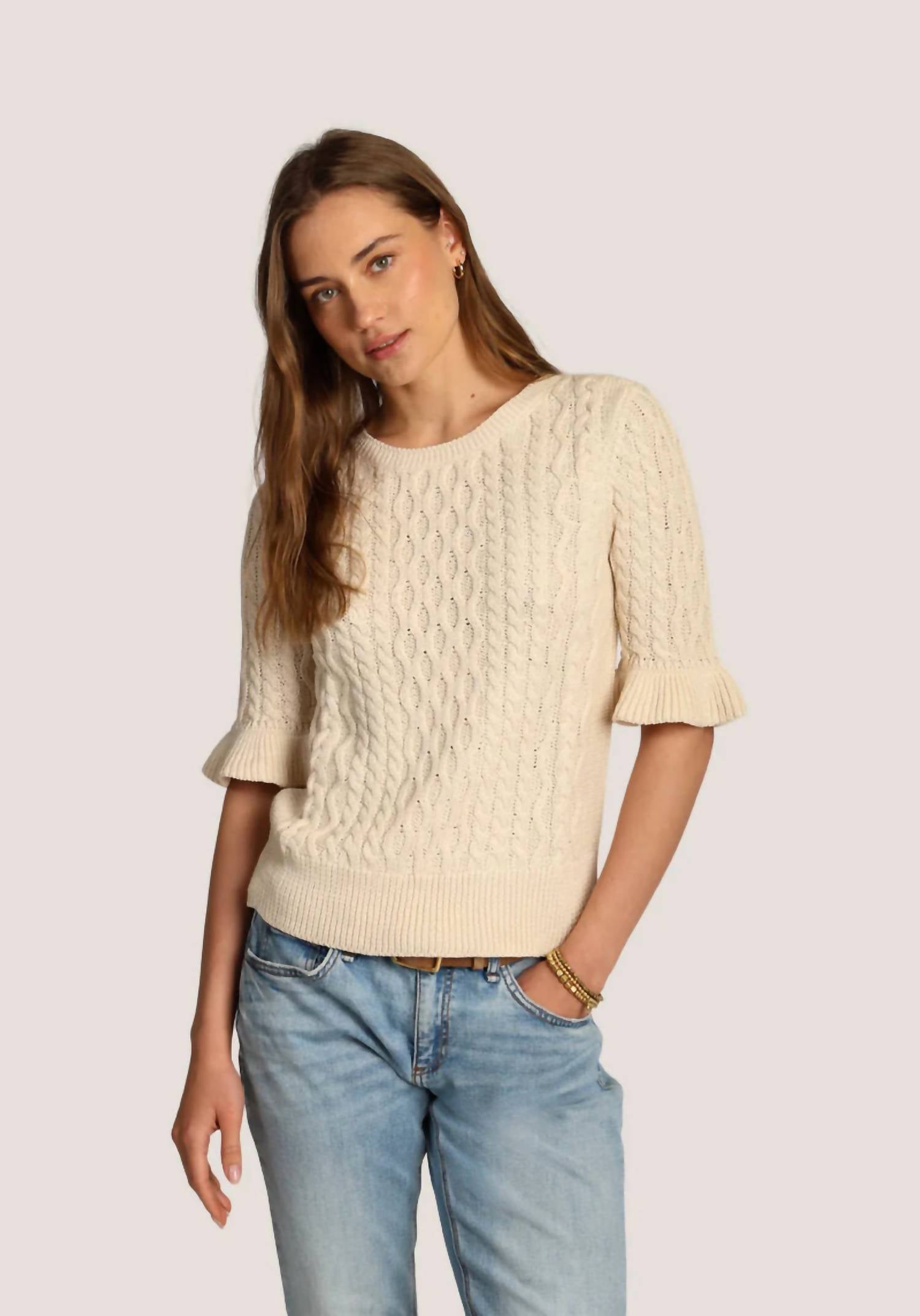 Dylan - Ruffle Sleeve Crew Sweater