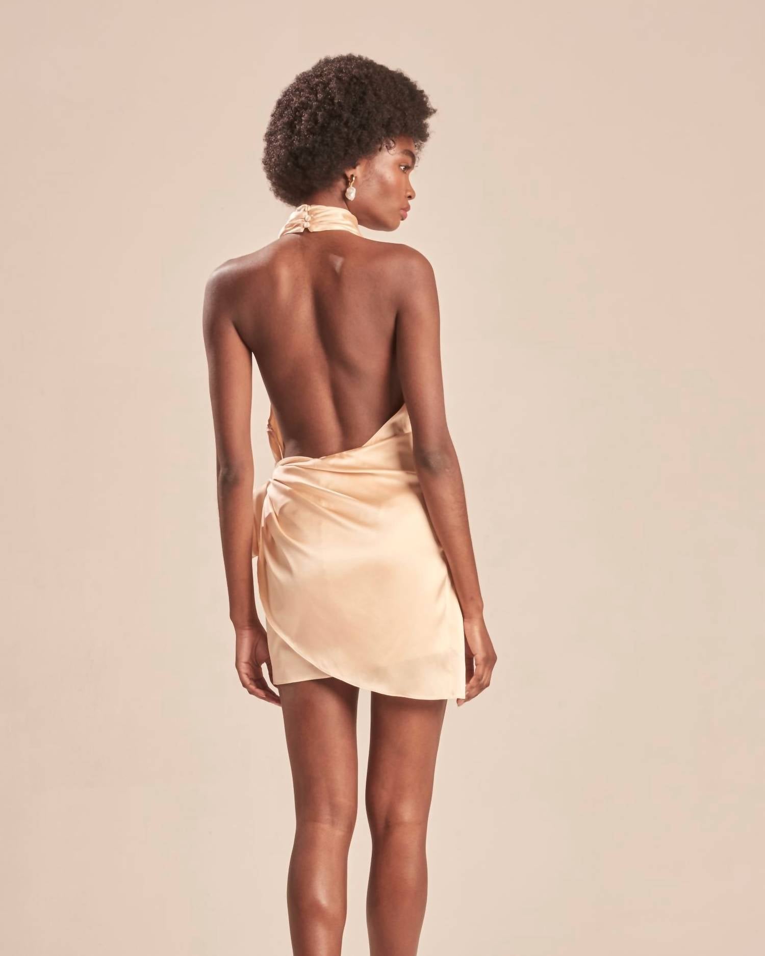 Aiifos Alexandra Silk Mini Dress in blush - women's dress - alternate view