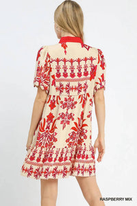 Umgee - Women's Tropical Damask Border Print Mini Dress