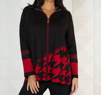 Houndstooth Zip Up Poncho