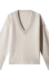 Minnie Rose - Women's Luxe Cashmere Embellished V Neck Top
